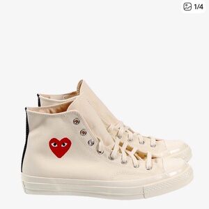 Comme des Garçons Red Heart High-Top Sneakers in Cream